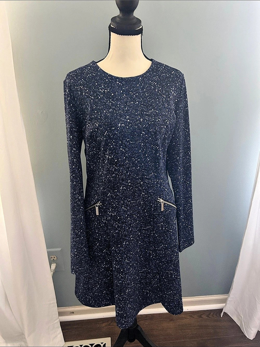 Michael Kors Tweed Mini Dress in Blue & White Size 8 Like New